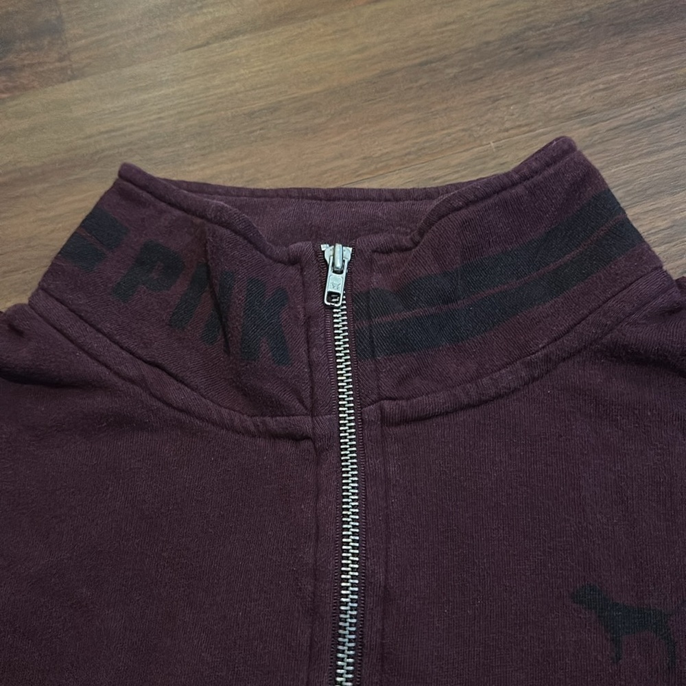 PINK by Victoria Secret 1/2 Zip Pullover Fleece-Burgundy with Black logos Medium - Picture 5 of 11